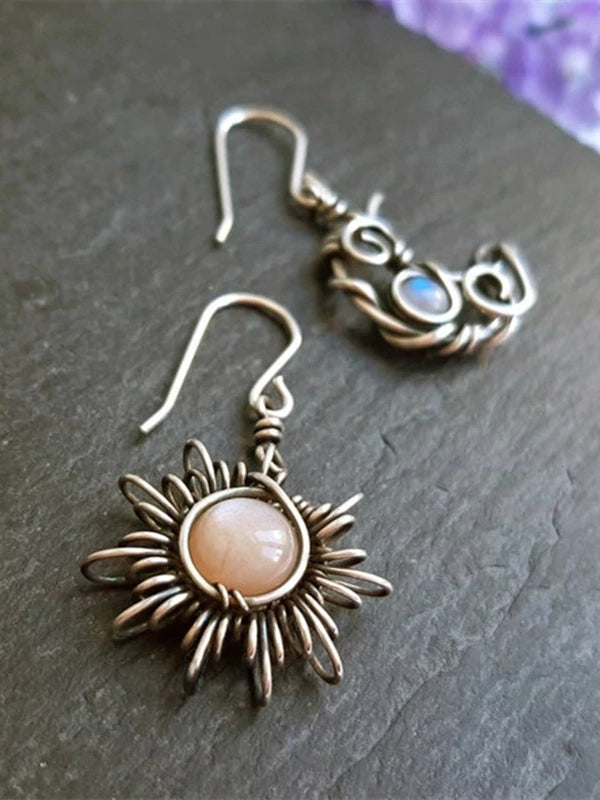 Vintage Sun Moon Asymmetrical Earrings