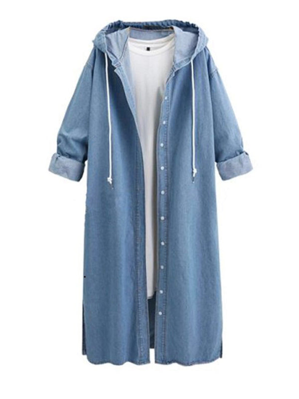 Hooded Long Sleeve Denim Jacket