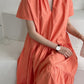Fashionable niche design V-neck loose pleated cake skirt dress