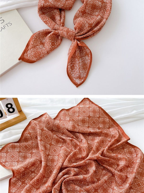 Cotton and linen small square scarf silk scarf women's spring, autumn and summer fashion versatile decorative four-season scarf with neck protection scarf