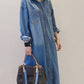 Long Slit Oversized Denim Shirt Dress