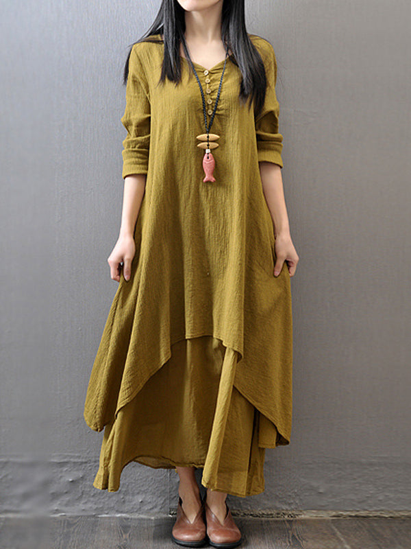 Loose Fake Two-Piece Cotton Linen Dress