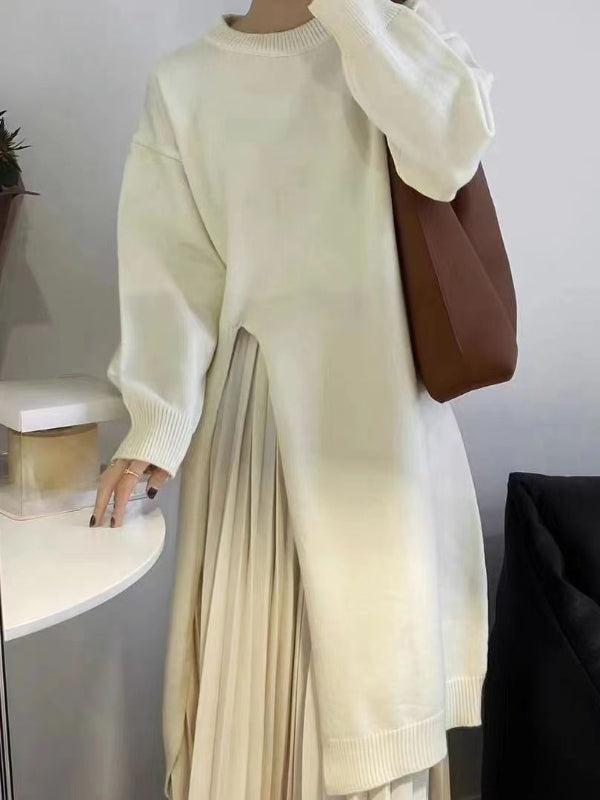 Knitted Slit Sweater Dress