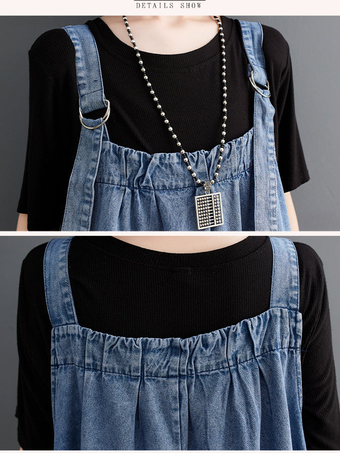 Vintage Loose Denim Suspender Dress