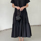 Fashionable niche design V-neck loose pleated cake skirt dress