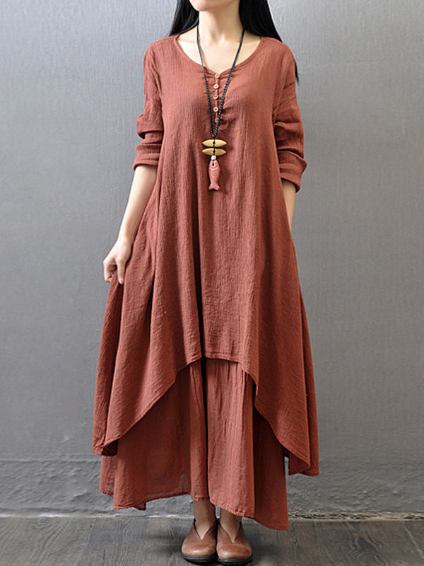 Loose Fake Two-Piece Cotton Linen Dress