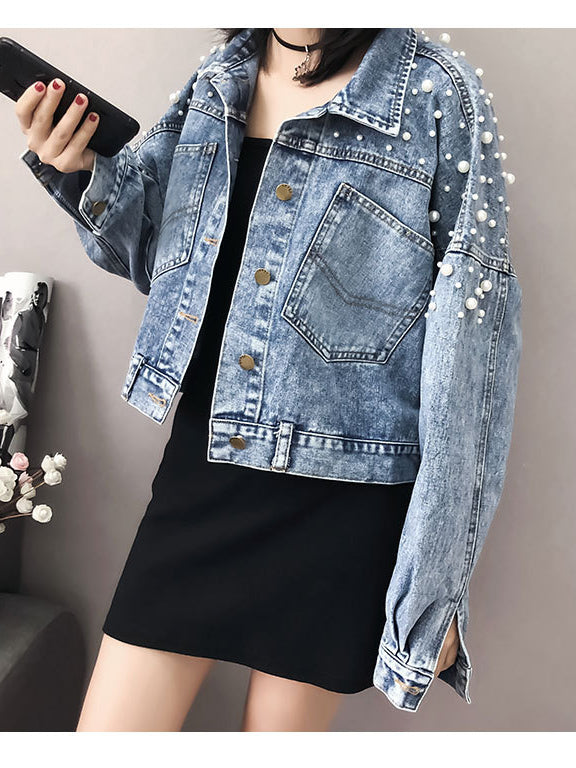 Plus Size Beaded Denim Jacket