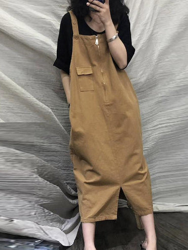 Retro Loose Mid Length Suspender Dress