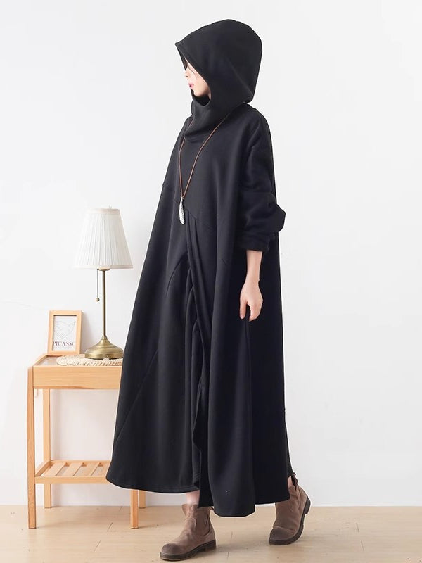 Loose Batman Sleeve Knitted Hooded Dress