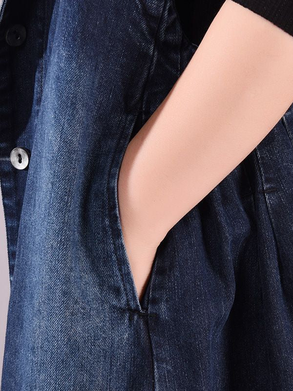 Long Oversized Loose Denim Sleeveless Hooded Vest