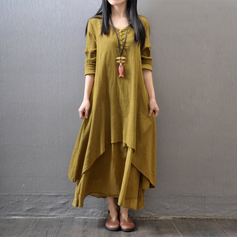 Loose Fake Two-Piece Cotton Linen Dress