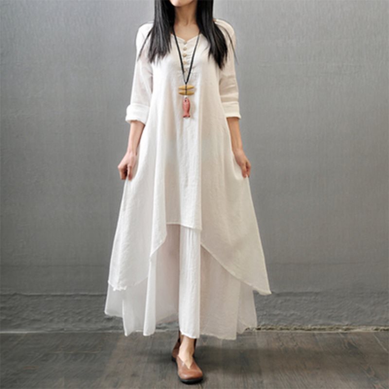Loose Fake Two-Piece Cotton Linen Dress