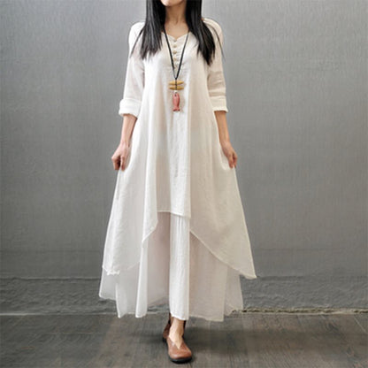 Loose Fake Two-Piece Cotton Linen Dress