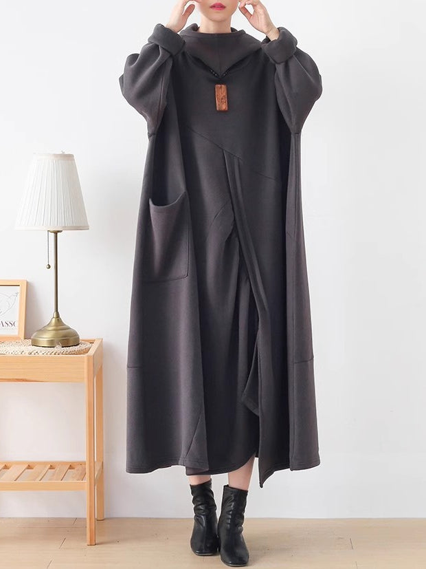 Loose Batman Sleeve Knitted Hooded Dress