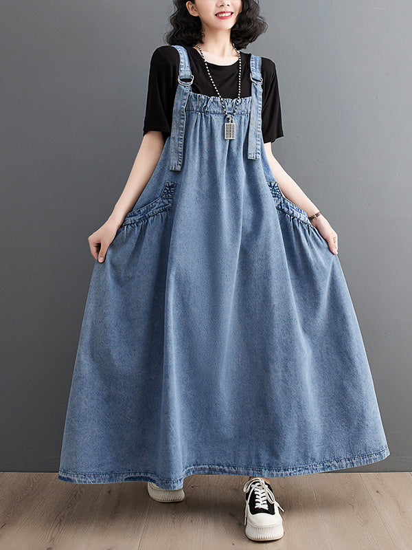 Vintage Loose Denim Suspender Dress