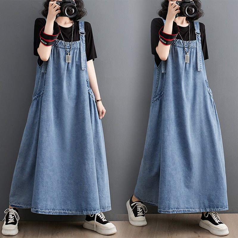 Vintage Loose Denim Suspender Dress
