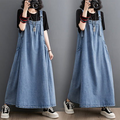 Vintage Loose Denim Suspender Dress