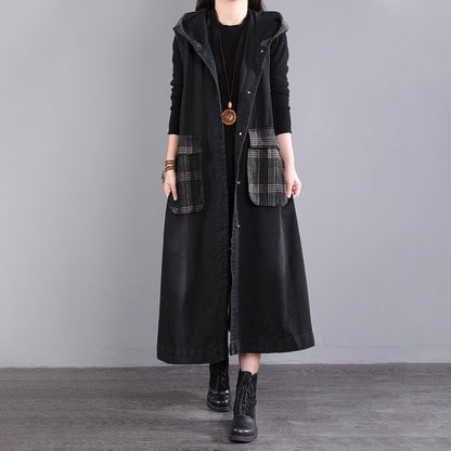 Black Loose Oversized Hooded Mid Length Vest