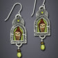 Vintage Owl Olive Green Diamond Pearl Earrings
