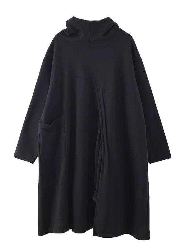 Loose Batman Sleeve Knitted Hooded Dress