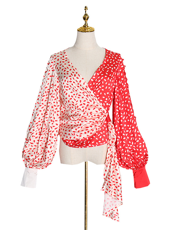 Irregular Balloon Sleeve Tie Shirt Top
