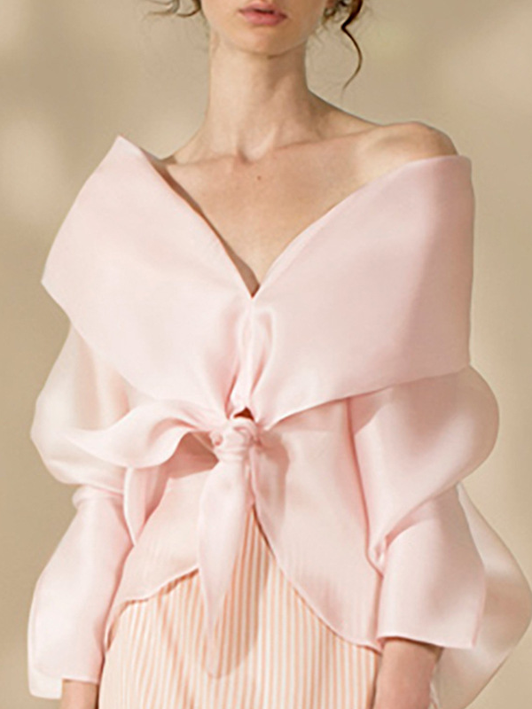 French V-neck Off-the-shoulder Shirt Top