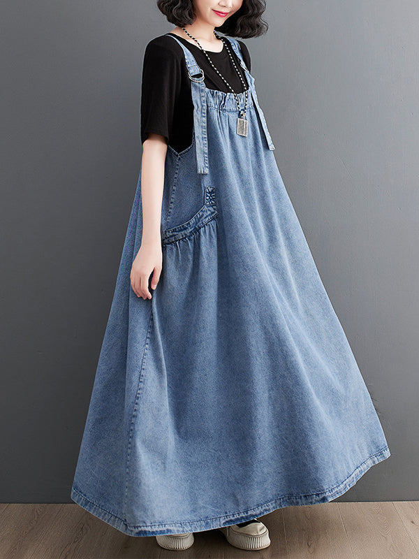 Vintage Loose Denim Suspender Dress