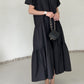 Fashionable niche design V-neck loose pleated cake skirt dress