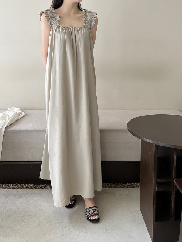 Fashion ruffle stitching lapel sleeveless dress