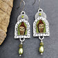 Vintage Owl Olive Green Diamond Pearl Earrings