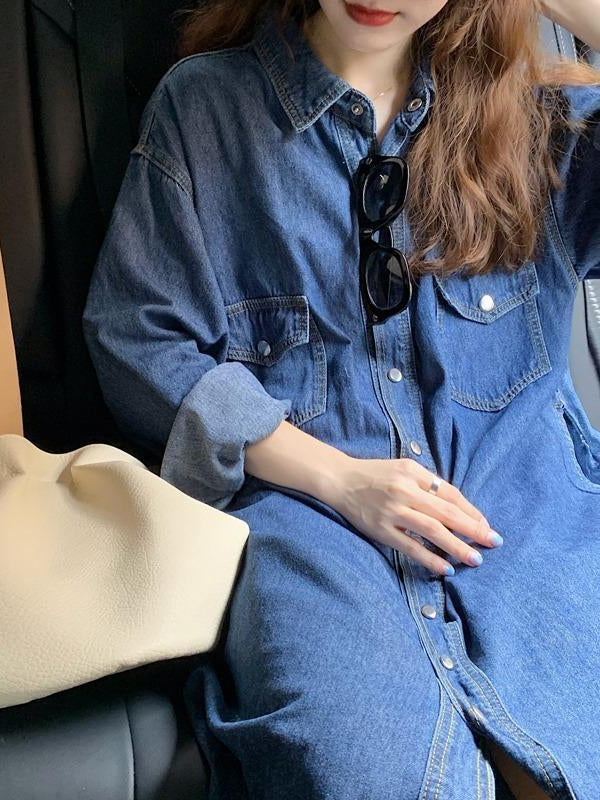 Fashion Long Sleeve Shirt Denim Dress