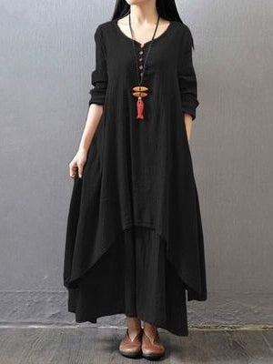 Loose Fake Two-Piece Cotton Linen Dress