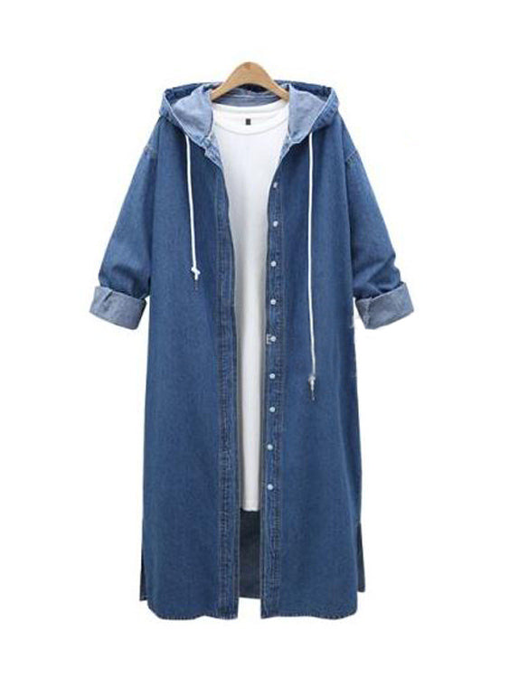 Hooded Long Sleeve Denim Jacket