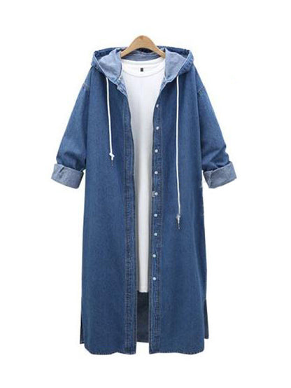 Hooded Long Sleeve Denim Jacket