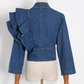 Ruffled Deep V-neck Denim Shirt Top