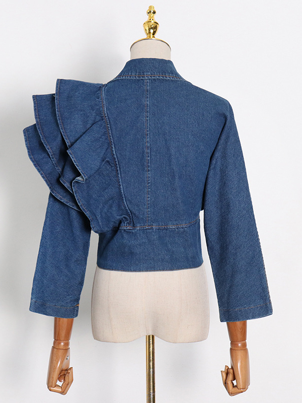 Ruffled Deep V-neck Denim Shirt Top