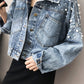 Plus Size Beaded Denim Jacket
