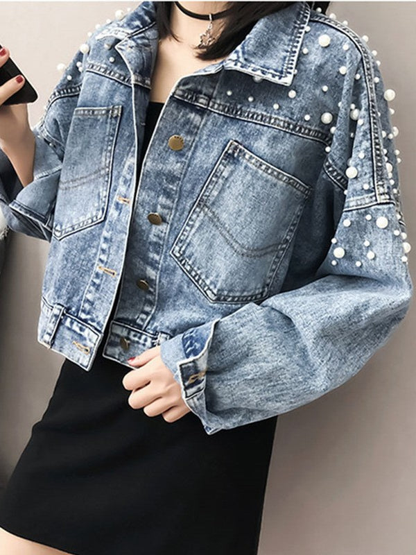 Plus Size Beaded Denim Jacket