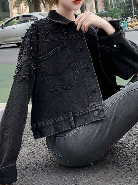 Plus Size Beaded Denim Jacket