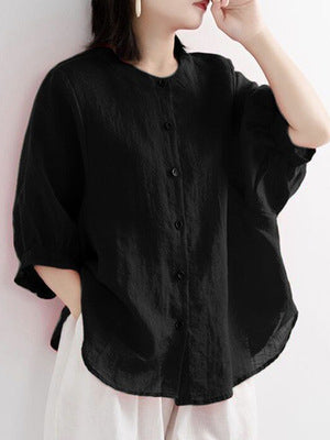 Retro Cotton Linen Lantern Sleeve Top Shirt