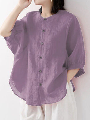 Retro Cotton Linen Lantern Sleeve Top Shirt