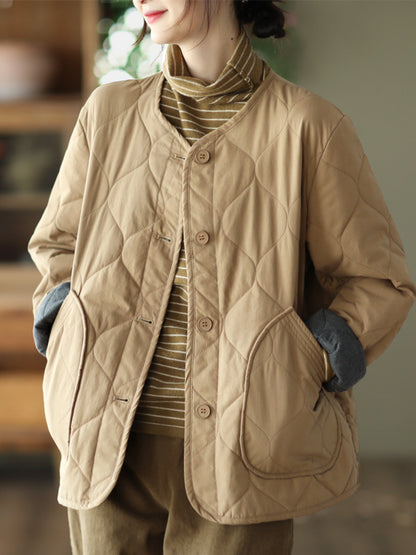 Fashionable Retro Rhombus Quilted Cotton Jacket