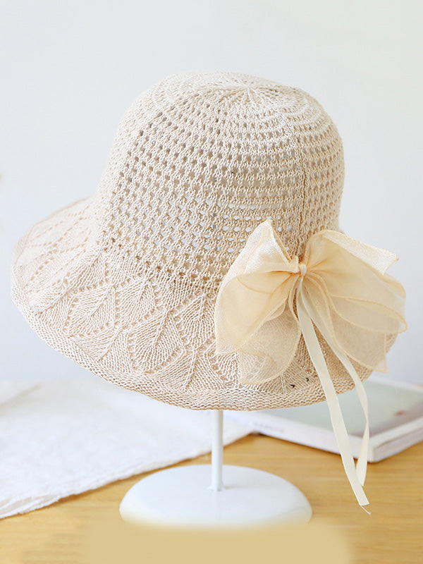 Stylish Knitting Bow-Embellished Sun-Protection Large Wide Brim Hat