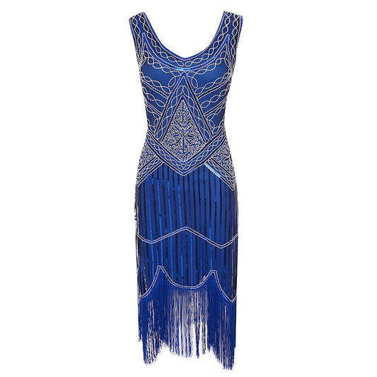 Plus Size Vintage Sequin Tassel Party Evening Dress Style 7