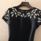 Plus Size Design Embroidered Short Sleeve Cover Hip Round Neck Dress