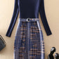 Fashion Long Sleeve Knit Panel Sweater Dress