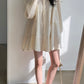 LAPEL PLEATED LOOSE PUFF SLEEVE SHORT SHIRT DRESS