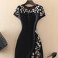 Plus Size Design Embroidered Short Sleeve Cover Hip Round Neck Dress