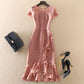 Plus Size Design Embroidered Short Sleeve Cover Hip Round Neck Dress