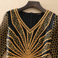 Black Plus Size High Quality Half Sleeve Mesh Embroidery Dress